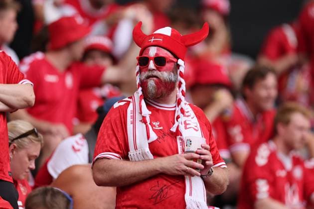29 06 2024, European Football Championship, UEFA EURO 2024, Germany Denmark, Round of 16, BVB Stadium Dortmund, v l , Denmark fans before the match Copyright: HMBxMedia