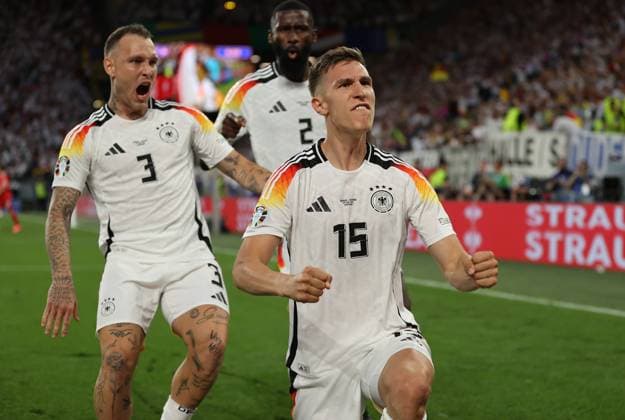 29 06 2024, European Football Championship, UEFA EURO 2024, Germany Denmark, Round of 16, BVB Stadion Dortmund, v l , Goal celebration, celebrate the goal for the disallowed 1 0 by Nico Schlotterbeck Germany , Goal celebration, celebrate the goal Copyright: HMBxMedia