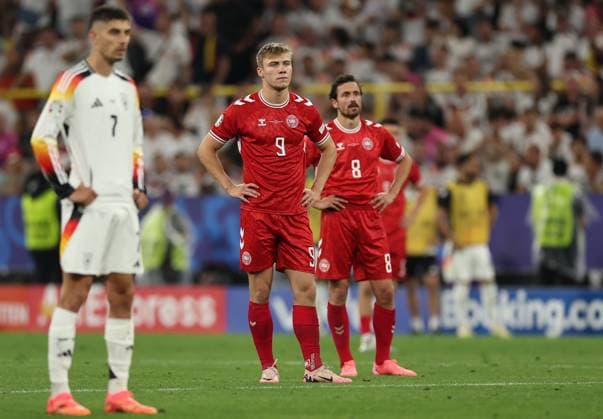 29 06 2024, European Football Championship, UEFA EURO 2024, Germany Denmark, Round of 16, BVB Stadion Dortmund, v l , Rasmus Winther Hojlund, Thomas Joseph Delaney Denmark disappointed, disappointed looking, dissapointed, sad, frustrated, frustrated, frustrated Copyright: HMBxMedia