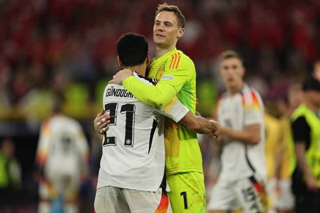 29 06 2024, European Football Championship, UEFA EURO 2024, Germany Denmark, round of 16, BVB Stadium Dortmund, f l , Ilkay Gündogan Germany and goalkeeper Manuel Neuer Germany are delighted to have reached the quarter-finals Copyright: HMBxMedia