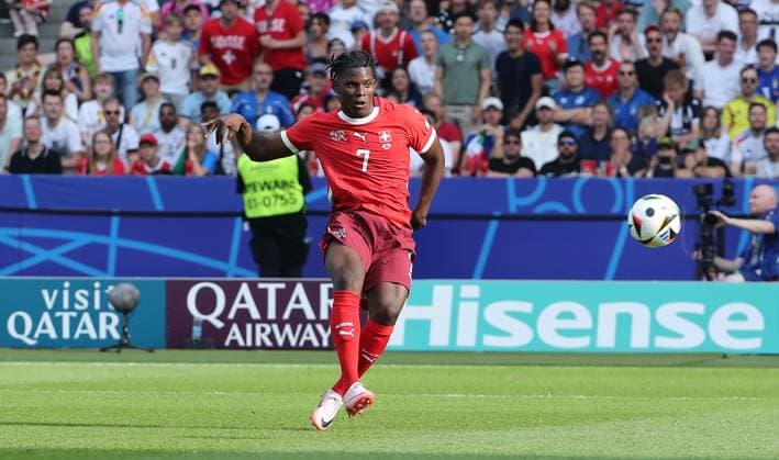 Breel Embolo single image cropping action sport football soccer European Championship Euro 2024 European Championship men season 2023 2024 29 06 2024 Switzerland SUI vs Italy ITA in Berlin DFL regulations prohibit any use of photographs as image sequences and or quasi video