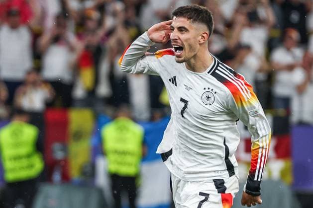 Euro 2024 Germany Denmark on 29 06 2024 at the BVB Stadium Dortmund in Dortmund Cheering, goal celebration, goal scorer, goal scorer Kai Havertz Germany 7 cheers after his goal for 1 to 0 MH