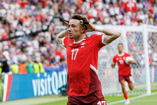 Switzerland Vs Italy in Berlin, Germany - 29 Jun 2024 Ruben Vargas of (Switzerland) celebrates after scoring goal during the UEFA EURO, EM, Europameisterschaft,Fussball 2024 Round of 16 game between national teams of Switzerland and Italy at Olympiastadion. Final score; Switzerland 2:0 Italy. Berlin Germany Copyright: xMaciejxRogowskix xSOPAxImagesx MROGOWSKI-23