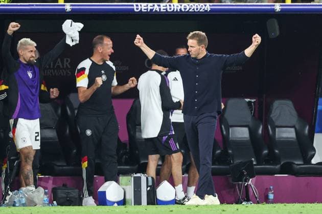 Euro 2024 Germany Denmark on 29 06 2024 at the BVB Stadium Dortmund in Dortmund Final cheers and joy about the victory with coach Head Coach Julian Nagelsmann Germany MH