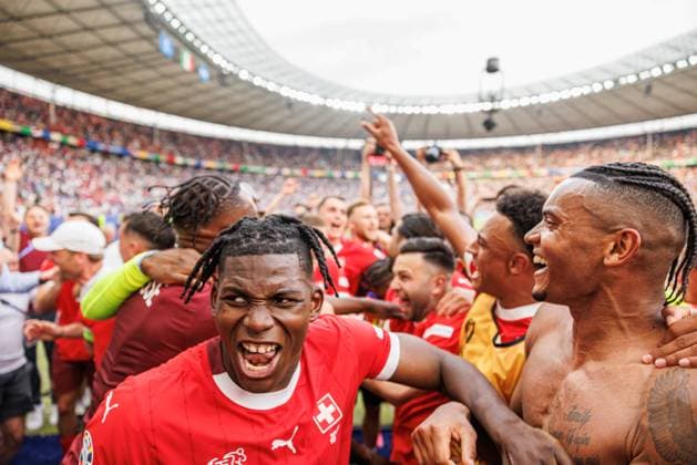 Sport Bilder des Tages June 29, 2024, Berlin, Germany: Players of Switzerland celebrate during the UEFA EURO, EM, Europameisterschaft,Fussball 2024 Round of 16 game between national teams of Switzerland and Italy at Olympiastadion. Final score; Switzerland 2:0 Italy. Berlin Germany - ZUMAs197 20240629_aaa_s197_171 Copyright: xMaciejxRogowskix