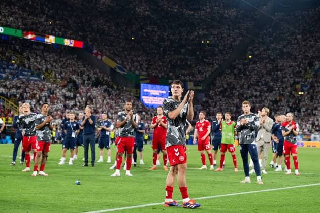 (240630) -- DORTMUND, June 30, 2024 -- Players of Denmark acknowledge spectators after the UEFA EURO, EM, Europameisterschaft,Fussball 2024 Round of 16 match between Germany and Denmark in Dortmund, Germany, June 29, 2024. ) (SP)GERMANY-DORTMUND-FOOTBALL-EURO 2024-GERMANY VS DENMARK XiaoxYijiu 