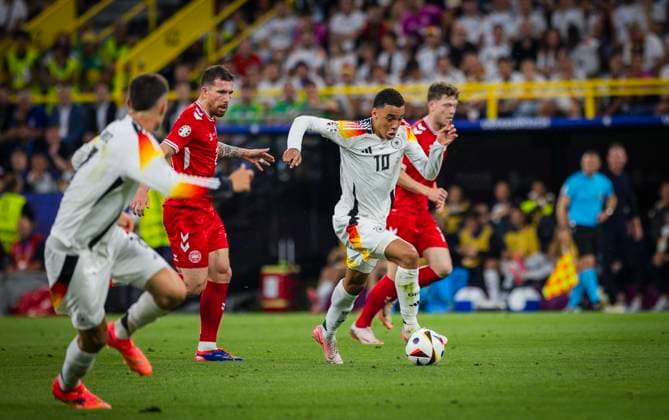 Dortmund, Germany 29th Jun 2024 Jamal Musiala DFB Pierre Emile Hojbjerg Denmark Germany Denmark Denmark 29 06 2024