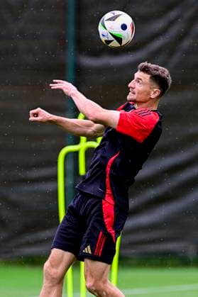 Belgium Media Activities - UEFA EURO, EM, Europameisterschaft,Fussball 2024 30 06 2024 FREIBERG AM NECKA, GERMANY - JUNE 30 : Meunier Thomas defender of Belgium during a training session of the Belgian Red Devils at the UEFA EURO 2024 European Football Championship tournament on June 30, 2024 in Freiberg am Necka, Germany, 30 06 2024 Freiberg am Necka Germany  Copyright: xPeterxDexVoechtx