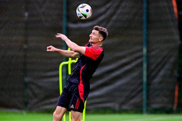 Belgium Media Activities - UEFA EURO, EM, Europameisterschaft,Fussball 2024 30 06 2024 FREIBERG AM NECKA, GERMANY - JUNE 30 : Meunier Thomas defender of Belgium during a training session of the Belgian Red Devils at the UEFA EURO 2024 European Football Championship tournament on June 30, 2024 in Freiberg am Necka, Germany, 30 06 2024 Freiberg am Necka Germany  Copyright: xPeterxDexVoechtx