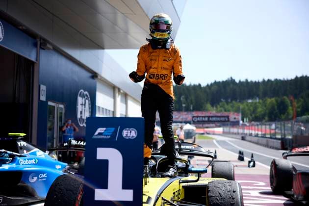 F1 Grand Prix of Austria Gabriel Bortoleto of Brazil and Invicta Racing (10) celebrates after winning the feature race during the F1 Grand Prix of Austria at Red Bull Ring on June 30, 2024, in Spielberg, Austria. Spielberg Red Bull Ring Spielberg Austria RL_GPF1AT24_00957 Copyright: xRicardoxLarreinax