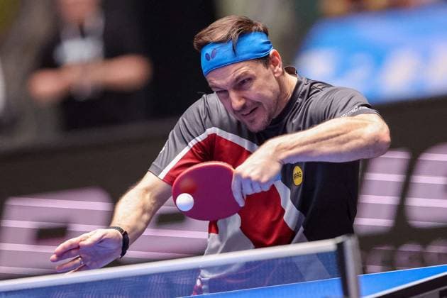 Sport Themen der Woche KW26 Sport Bilder des Tages Frankfurt am 30. Juni 2024, Tischtennis Bundesliga Liebherr TTBL-Finale 1. FC Saarbrücken TT Borussia Düsseldorf v.l., Timo Boll (GER, Borussia Duesseldorf) warm-up, *** Frankfurt on June 30, 2024, Table Tennis Bundesliga Liebherr TTBL Final 1 FC Saarbrücken TT Borussia Düsseldorf v l , Timo Boll GER, Borussia Duesseldorf warm up, Copyright: JoaquimxFerreira