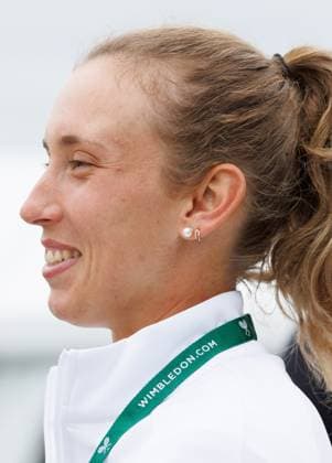 Belgian Elise Mertens answers questions prior to a training session during preparations ahead of the 2024 Wimbledon grand slam tennis tournament at the All England Tennis Club, in south-west London, Britain, Sunday 30 June 2024. BENOITxDOPPAGNE  x95551487x