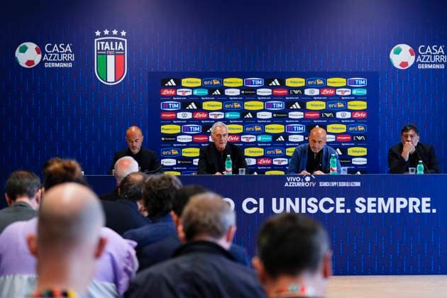 President FIGC Gabriele Gravina and head coach Italy Luciano Spalletti speak with the media during a press conference, PK, Pressekonferenz at Casa Azzurri at Hemberg-Stadion on June 30, 2024 in Iserlohn, Germany. 30, June, 2024. - Soccer .  Copyright: xFabioxFerrari LaPressex