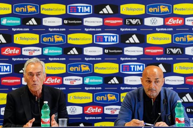 President FIGC Gabriele Gravina and head coach Italy Luciano Spalletti speak with the media during a press conference, PK, Pressekonferenz at Casa Azzurri at Hemberg-Stadion on June 30, 2024 in Iserlohn, Germany. 30, June, 2024. - Soccer .  Copyright: xFabioxFerrari LaPressex