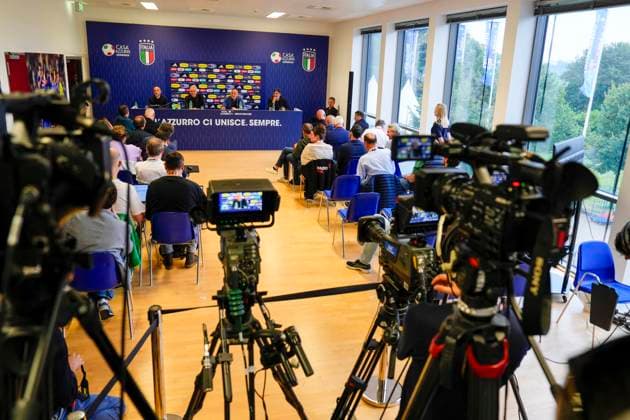 President FIGC Gabriele Gravina and head coach Italy Luciano Spalletti speak with the media during a press conference, PK, Pressekonferenz at Casa Azzurri at Hemberg-Stadion on June 30, 2024 in Iserlohn, Germany. 30, June, 2024. - Soccer .  Copyright: xFabioxFerrari LaPressex