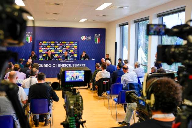 President FIGC Gabriele Gravina and head coach Italy Luciano Spalletti speak with the media during a press conference, PK, Pressekonferenz at Casa Azzurri at Hemberg-Stadion on June 30, 2024 in Iserlohn, Germany. 30, June, 2024. - Soccer .  Copyright: xFabioxFerrari LaPressex