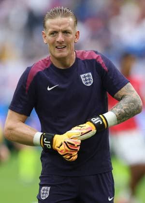 Gelsenkirchen, Germany, 30th June 2024. Jordan Pickford of England warms up before the UEFA European Championships round of 16 match at Arena Aufschalke, Gelsenkirchen. Picture credit should read: Paul Terry Sportimage EDITORIAL USE ONLY. No use with unauthorised audio, video, data, fixture lists, club league logos or live services. Online in-match use limited to 120 images, no video emulation. No use in betting, games or single club league player publications. SPI-3212-0017