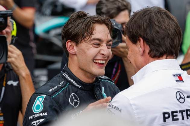 63 George Russell GBR, Mercedes AMG Petronas F1 Team , Toto Wolff AUT, Mercedes AMG Petronas F1 Team , F1 Grand Prix of Austria at Red Bull Ring on June 30, 2024 in Spielberg, Austria Photo by HOCH ZWEI Spielberg Austria