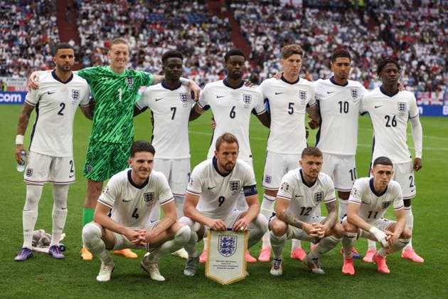 EURO 2024, England - Slowakei England team England v Slovakia, UEFA European Championship, EM, Europameisterschaft 2024, Round of 16, Football, Arena AufSchalke, Gelsenkirchen, Germany - 30 Jun 2024 EDITORIAL USE ONLY No use with unauthorised audio, video, data, fixture lists, club league logos or live services. Online in-match use limited to 120 images, no video emulation. No use in betting, games or single club league player publications. Copyright: xPaulxCurrie Shutterstockx 14562219au