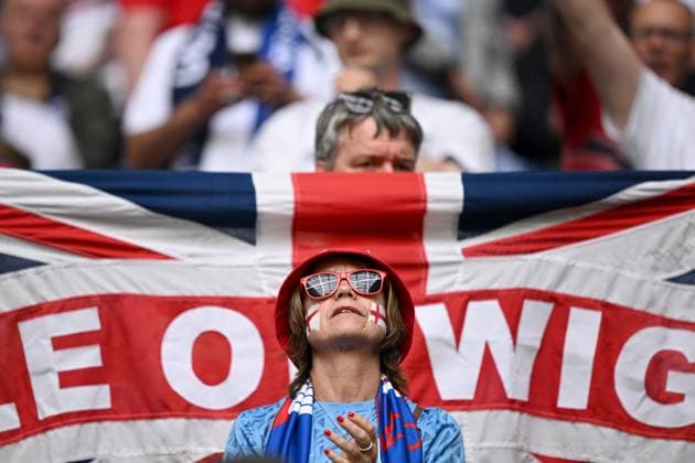 Germany Soccer Euro 2024 England - Slovakia 8720094 30.06.2024 Supporters of England are seen before the UEFA EURO, EM, Europameisterschaft,Fussball 2024 Round of 16 soccer match between England and Slovakia at the Veltins-Arena in Gelsenkirchen, Germany. Alexey Filippov Sputnik Gelsenkirchen Germany  Copyright: xAlexeyxFilippovx