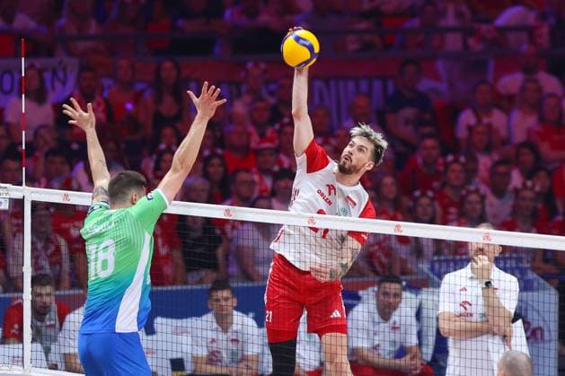 LODZ 30.06.2024 SIATKOWKA MEZCZYZN LIGA NARODOW 2024 TURNIEJ FINALOWY - MECZ O 3 MIEJSCE: SLOWENIA - POLSKA --- MENS VOLLEYBALL NATIONS LEAGUE 2024 FINAL ROUND - BRONZE MEDAL MATCH IN LODZ: SLOVENIA - POLAND N Z KLEMEN CEBULJ TOMASZ FORNAL FOT. ANNA KLEPACZKO FOTOPYK NEWSPIX.PL --- Newspix.pl POLAND OUT!  240630LUM025