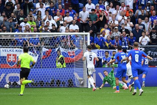 Soccer UEFA EURO 2024 Round of 16 England Slovakia on 30 06 2024 at the Arena AufSchalke in Gelsenkirchen Goal Shot Goal to 0 1 by Ivan Schranz Slovakia xRx