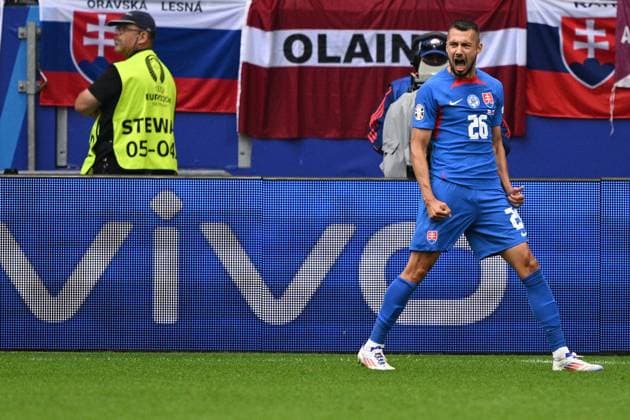 EURO 2024, England - Slowakei Germany Soccer Euro 2024 England - Slovakia 8720139 30.06.2024 Slovakia s Ivan Schranz celebrates his goal during the UEFA EURO, EM, Europameisterschaft,Fussball 2024 Round of 16 soccer match between England and Slovakia at the Veltins-Arena in Gelsenkirchen, Germany. Alexey Filippov Sputnik Gelsenkirchen Germany  Copyright: xAlexeyxFilippovx