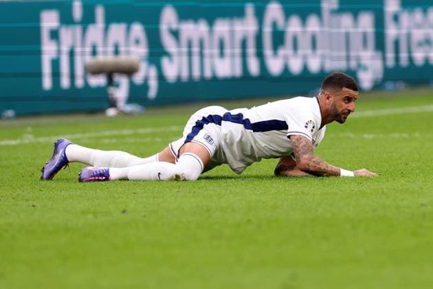 Kyle Walker of England England v Slovakia, UEFA European Championship, EM, Europameisterschaft 2024, Round of 16, Football, Arena AufSchalke, Gelsenkirchen, Germany - 30 Jun 2024 EDITORIAL USE ONLY No use with unauthorised audio, video, data, fixture lists, club league logos or live services. Online in-match use limited to 120 images, no video emulation. No use in betting, games or single club league player publications. Copyright: xPaulxCurrie Shutterstockx 14562219ds