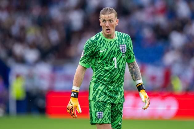 240630 Goalkeeper Jordan Pickford of England during the UEFA Euro 2024 Football Championship round of 16 match between England and Slovakia on June 30, 2024 in Gelsenkirchen Photo Jesper Zerman BILDBYRAN kod JZ JZ0546 fotboll football soccer fotballs em europamästerskap em uefa euro uefa european football championship euro 2024 england slovakien slovakia bbeng  Copyright: JESPERxZERMAN BB240630JZ105