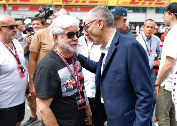 George Lucas, Stefano Domenicali ITA, President CEO of Formula 1 Group , F1 Grand Prix of Austria at Red Bull Ring on June 30, 2024 in Spielberg, Austria Photo by HOCH ZWEI Spielberg Austria