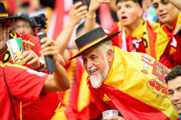 COLOGNE, GERMANY - 30 JUNE, 2024: The football match of EURO 2024 Spain vs Georgia at Sportpark Müngersdorf, Oswald-Hirschfeld-Weg, Müngersdorf, Lindenthal, Cologne, North Rhine-Westphalia, 50933, Germany  Copyright: xVITALIIxKLIUIEVx
