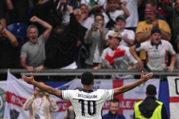 Germany Soccer Euro 2024 England - Slovakia 8720217 30.06.2024 England s Jude Bellingham celebrates his goal during the UEFA EURO, EM, Europameisterschaft,Fussball 2024 Round of 16 soccer match between England and Slovakia at the Veltins-Arena in Gelsenkirchen, Germany. Alexey Filippov Sputnik Gelsenkirchen Germany  Copyright: xAlexeyxFilippovx