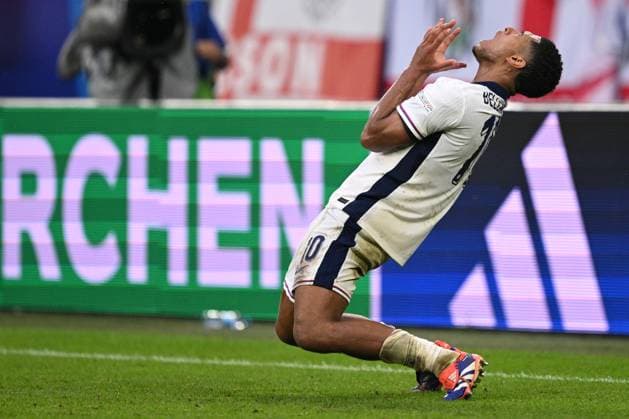 Germany Soccer Euro 2024 England - Slovakia 8720342 30.06.2024 England s Jude Bellingham celebrates his goal during the UEFA EURO, EM, Europameisterschaft,Fussball 2024 Round of 16 soccer match between England and Slovakia at the Veltins-Arena in Gelsenkirchen, Germany. Alexey Filippov Sputnik Gelsenkirchen Germany  Copyright: xAlexeyxFilippovx