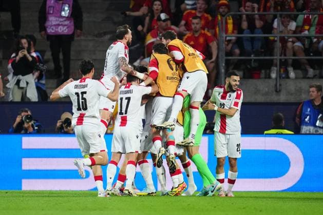 GER: Spain v Georgia. UEFA EURO, EM, Europameisterschaft,Fussball 2024 Georgia players celebrating the 0-1 during the UEFA Euro 2024 match between Spain and Georgia, Round of 16, played at Rhein Energie Stadium on June 30, 2024 in Koln, Germany. kpng Copyright: xBaguxBlancox xPRESSINPHOTOx PS_240630_ESP_GEO_009
