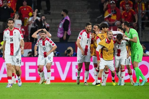 GER: Spain v Georgia. UEFA EURO, EM, Europameisterschaft,Fussball 2024 Georgia players celebrating the 0-1 during the UEFA Euro 2024 match between Spain and Georgia, Round of 16, played at Rhein Energie Stadium on June 30, 2024 in Koln, Germany. kpng Copyright: xBaguxBlancox xPRESSINPHOTOx PS_240630_ESP_GEO_011