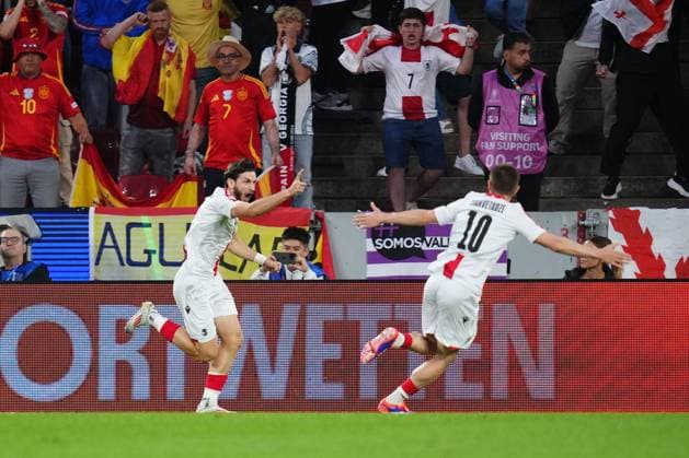GER: Spain v Georgia. UEFA EURO, EM, Europameisterschaft,Fussball 2024 Georgia players celebrating the 0-1 during the UEFA Euro 2024 match between Spain and Georgia, Round of 16, played at Rhein Energie Stadium on June 30, 2024 in Koln, Germany. kpng Copyright: xBaguxBlancox xPRESSINPHOTOx PS_240630_ESP_GEO_002