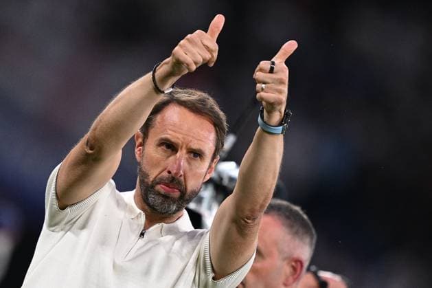 Germany Soccer Euro 2024 England - Slovakia 8720412 30.06.2024 England s head coach Gareth Southgate celebrates his team s victory in the UEFA EURO, EM, Europameisterschaft,Fussball 2024 Round of 16 soccer match between England and Slovakia at the Veltins-Arena in Gelsenkirchen, Germany. Alexey Filippov Sputnik Gelsenkirchen Germany  Copyright: xAlexeyxFilippovx