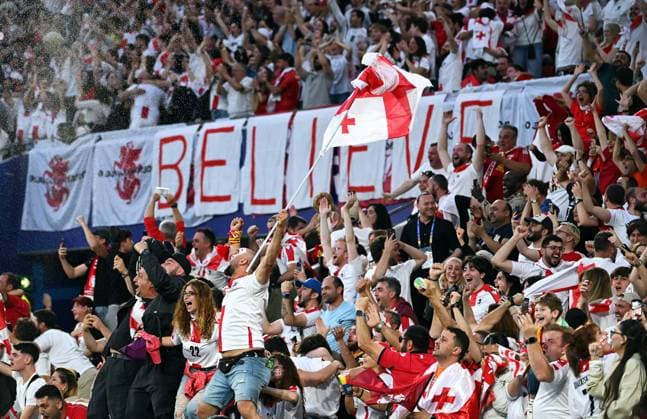 Football, European Championship, EURO 2024, Round of 16, Rhein Energie Stadium Cologne Spain Georgia fans Georgia believe in the chance, Believe Fan, fans, fan culture, enthusiasm