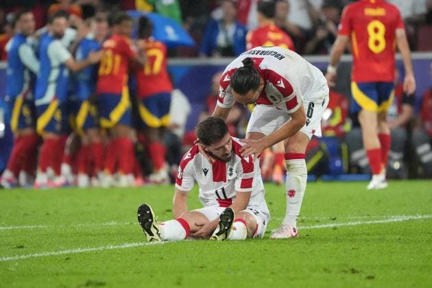 Otar Kiteishvili Georgia, Georgia, 17 disappointed about the 1 1 and injured Cologne 30 06 2024 Spain vs Georgia, EURO2024 M37, Round of 16, EM Arena Cologne