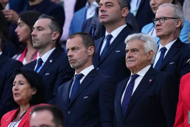 Spain v Georgia: Round of 16 - UEFA EURO, EM, Europameisterschaft,Fussball 2024 (C) Aleksander Ceferin UEFA president and RFEF president Pedro Rocha during the UEFA EURO 2024 round of 16 match between Spain and Georgia at Cologne Stadium on June 30, 2024 in Cologne, Germany. Cologne Germany  Copyright: xJosexBretonx originalFilename:bretonhernandez-spainvge240630_npew0.jpg