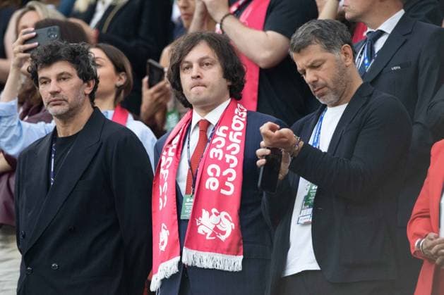 Irakli Kobakhidze, center, politician, Prime Minister Georgia, Round of 16 Spain ESP Georgia GEO 4 1 Stadion Koeln, Cologne Stadium, 30 06 2024 Football UEFA EURO 2024 GERMANY from 14 06 2024 14 07 2024 Â