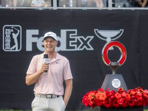 DETROIT, MI - JUNE 30: Cam Davis (AUS) reacts after winning the fourth round of the Rocket Mortgage Classic on June 30, 2024 at Detroit Golf Club in Detroit, Michigan. (Photo by Joseph Weiser Icon Sportswire) GOLF: JUN 30 PGA, Golf Herren Rocket Mortgage Classic EDITORIAL USE ONLY Icon2406300304