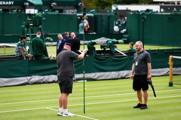 Groundstaff are seen on the outside courts before the start of play. Wimbledon Tennis Championships, Day 1, The All England Lawn Tennis and Croquet Club, London, UK - 01 Jul 2024  Copyright: xJamesxMarsh Shutterstockx 14565034n