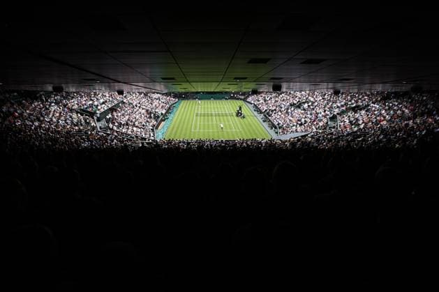 Carlos Alcaraz of Spain and Mark Lajal of Estonia on Centre Court Wimbledon Tennis Championships, Day 1, The All England Lawn Tennis and Croquet Club, London, UK - 01 Jul 2024  Copyright: xJamesxMarsh Shutterstockx 14565034bb