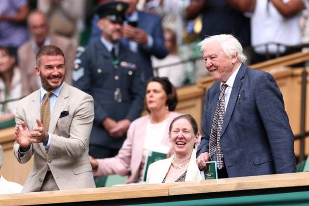 1st July 2024; All England Lawn Tennis and Croquet Club, London, England; Wimbledon Tennis Tournament, Day 1; Sir David Attenborough receives a standing ovation as he takes his seat in the royal box  ActionPlus12662378 ShaunxBrooks