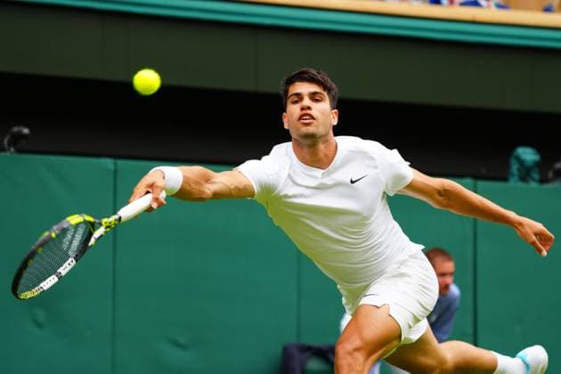 Carlos Alcaraz during his first round match Wimbledon Tennis Championships, Day 1, The All England Lawn Tennis and Croquet Club, London, UK - 01 Jul 2024  Copyright: xJavierxGarcia Shutterstockx 14565033ct