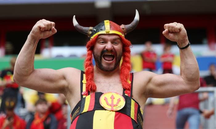 Dusseldorf, Germany, 1st July 2024. Belgium fans arrive prior to the UEFA European Championships Round of 16 match at Dusseldorf Arena, Dusseldorf. Picture credit should read: Paul Terry Sportimage EDITORIAL USE ONLY. No use with unauthorised audio, video, data, fixture lists, club league logos or live services. Online in-match use limited to 120 images, no video emulation. No use in betting, games or single club league player publications. SPI-3216-0012