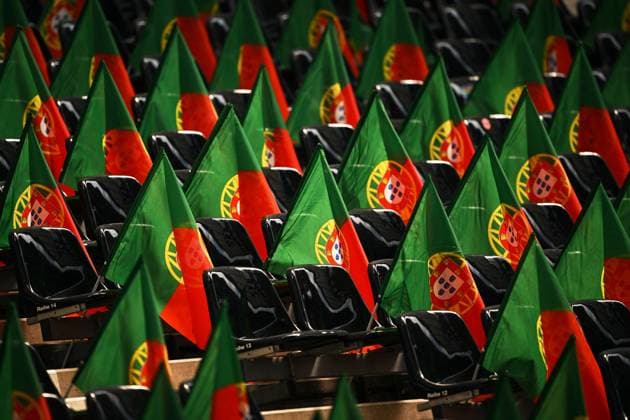 Germany Soccer Euro 2024 Portugal - Slovenia 8720591 01.07.2024 Portuguese flags are seen on the stand before the UEFA EURO, EM, Europameisterschaft,Fussball 2024 round of 16 soccer match between Portugal and Slovenia at the Frankfurt Arena in Frankfurt am Main, Germany. Alexey Filippov Sputnik Germany  Copyright: xAlexeyxFilippovx