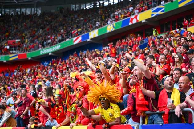 France v Belgium Round of 16 - UEFA EURO, EM, Europameisterschaft,Fussball 2024 DUSSELDORF, GERMANY - JULY 01 : Belgium fans before the game during the UEFA EURO 2024 European Football Championship tournament round of 16 match between France and Belgium at Dusseldorf Arena on July 1, 2024 in Dusseldorf, Germany, 01 07 2024 Dusseldorf Germany  Copyright: xVincentxKalutx