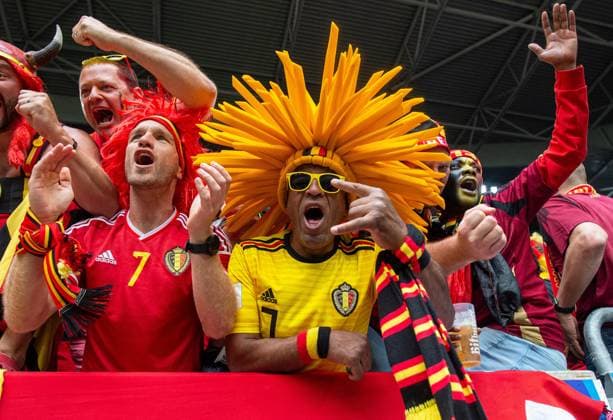 Football, men, season 2023 24, Euro 2024 round of 16 in Düsseldorf, France Belgium, fans of Belgium, 01 07 2024, Copyright: xSebastianxRäppold MatthiasxKochx
